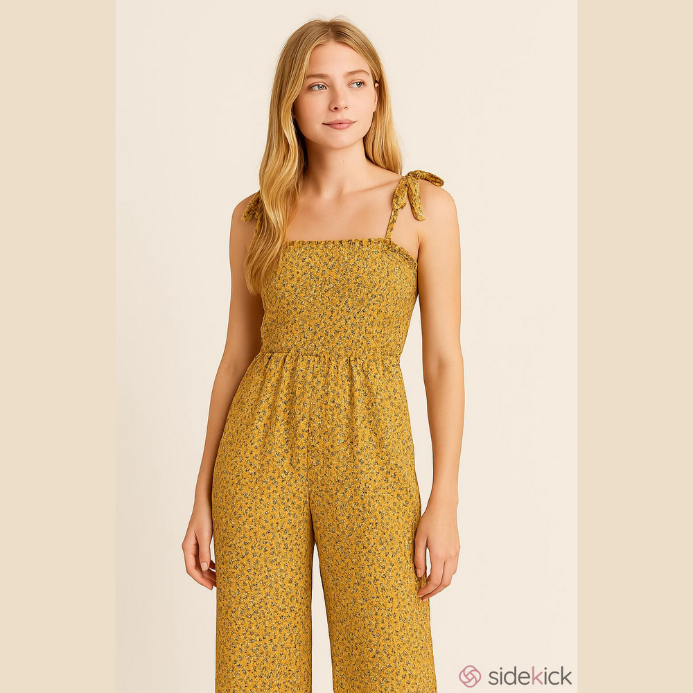 EUC Women's Hollister Yellow Floral Smocked Maxi Dress M